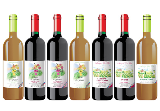 Серия этикеток французских вин.